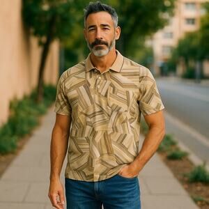 Men’s Vintage 80s  Richaroma Summer Polo Shirt 
Beige Brown Large